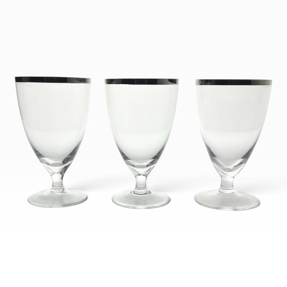 1960s Mid-century Vintage Minimalist 6 Silver Rim Footed Juice Glasses 4” 6oz